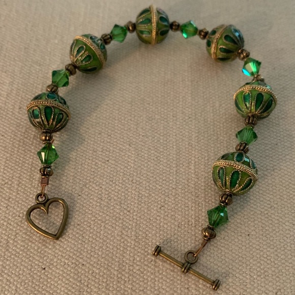 Jewelry - New Green cloisonné and crystal bracelet